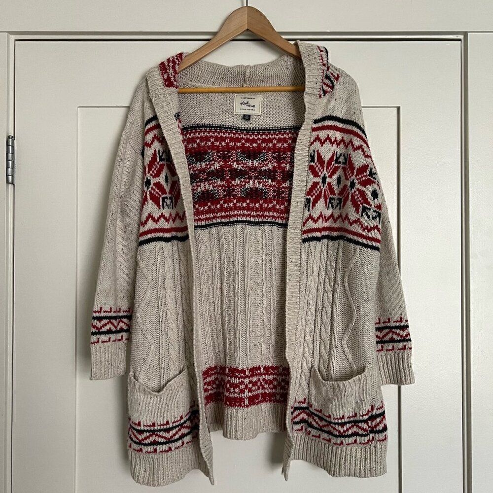 Cotton On Knit Wear Womens Open Cardigan Sweater XS Nordic Cable Knit Hood Beige